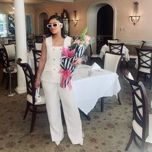 Zara Tweed Double Breast Blazer & High-waisted Wide Leg Split Pants